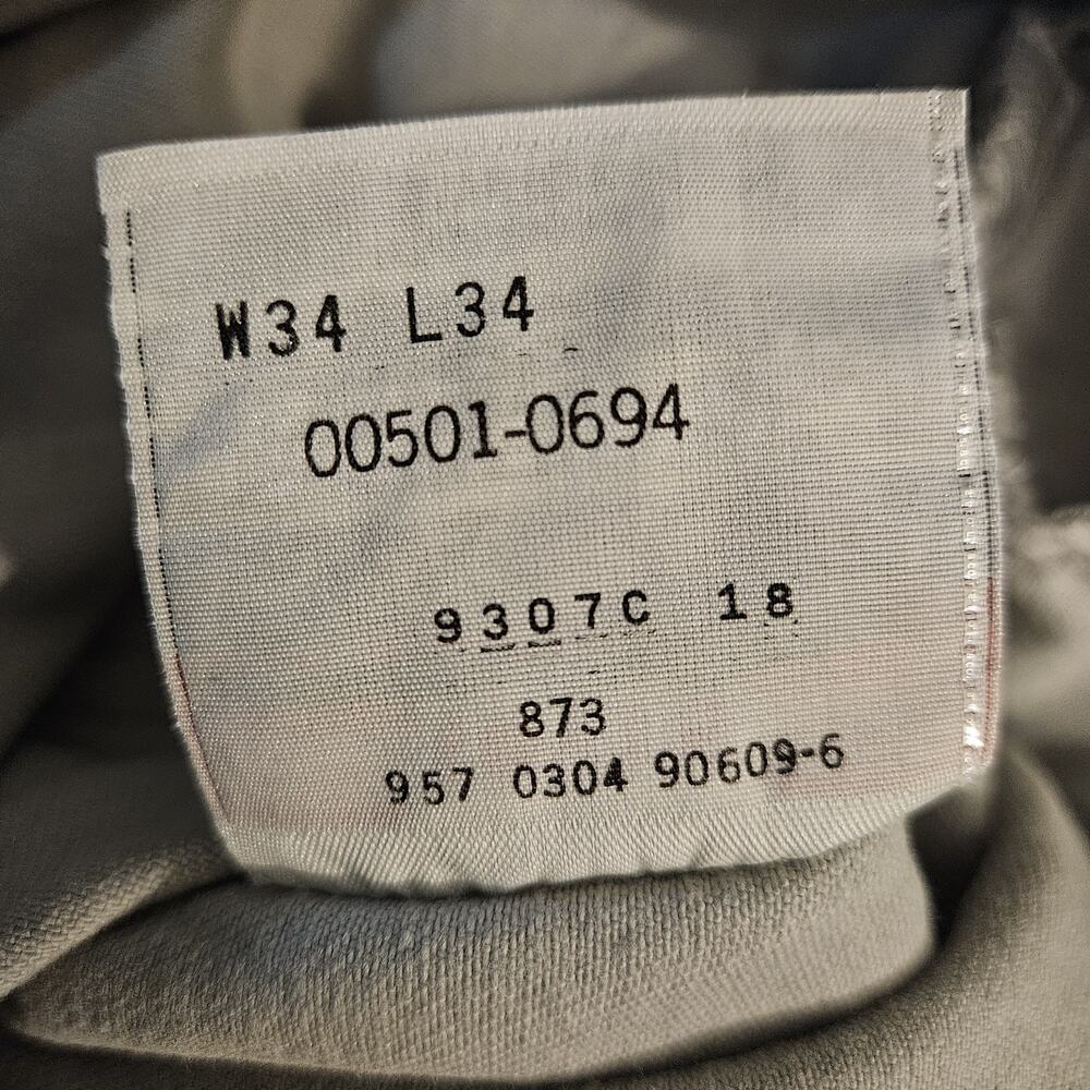 Vintage Levis Jeans Mens 34x34 Beige 501 Button Fly Denim Pants Skate Work Y2K - Picture 10 of 10